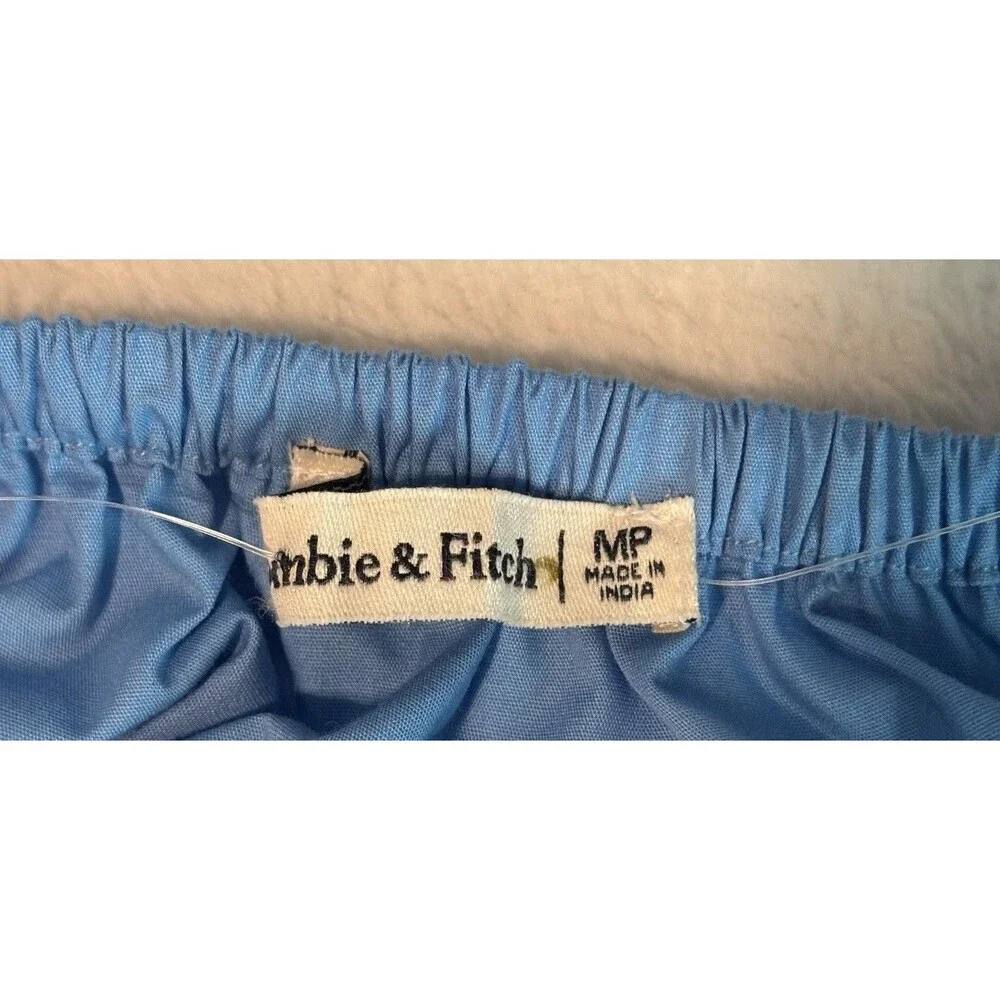 Abercrombie & Fitch Tiered Bow Back Ruffle Poplin Maxi Dress Sz MP Blue